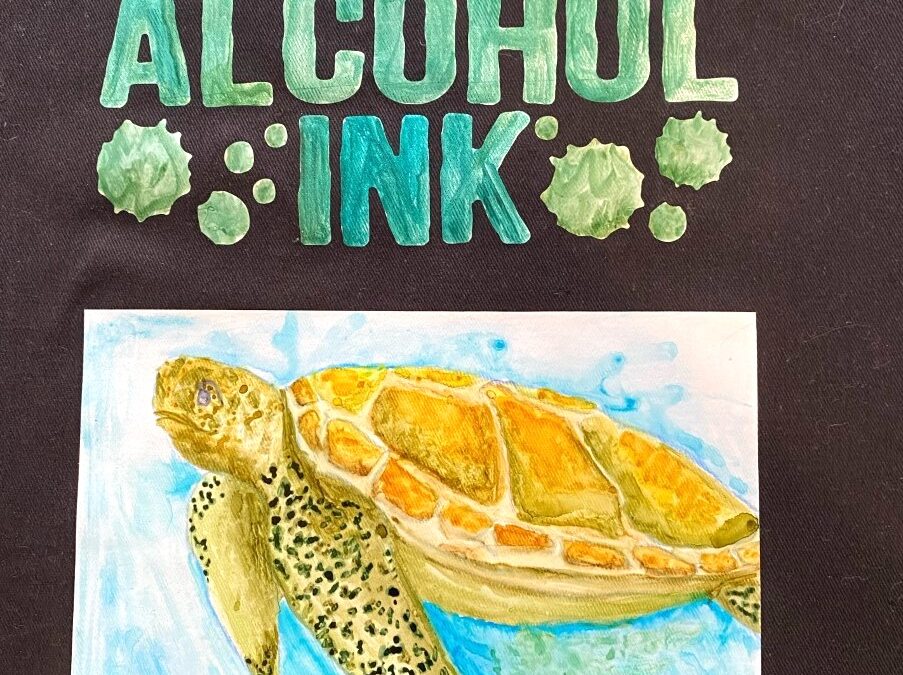 Alcohol inks Turtle painting with Fiona